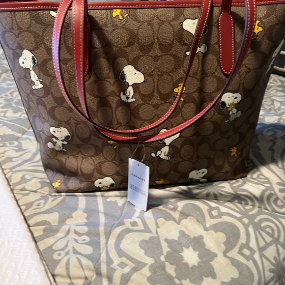 Coach Brown and Red Snoopy Tote Bag - Picture 3 of 4
